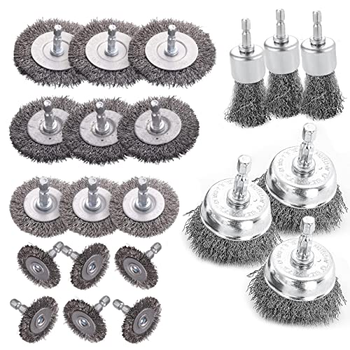 Double Elite Wire Brush for Drill Set 21 Pcs, Abrasive Wire Wheel for Drill 1/4 Inch Hex Shank, Drill Wire Brush Coarse Crimped Carbon Steel, Wire Brush Drill Attachments - style: mixed, 1/4" hex shank