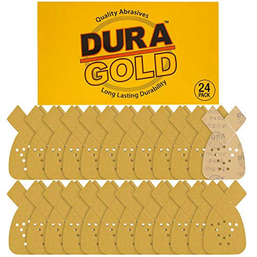 Dura-Gold Premium Mouse Detail Sander Sandpaper Sanding Sheets - 400 Grit (Box of 24) - 12 Hole Pattern Hook & Loop Triangle Shaped Mouse Discs - Fits Black and Decker, Woodworking Wood Crafting, Auto - size: 400-Grit