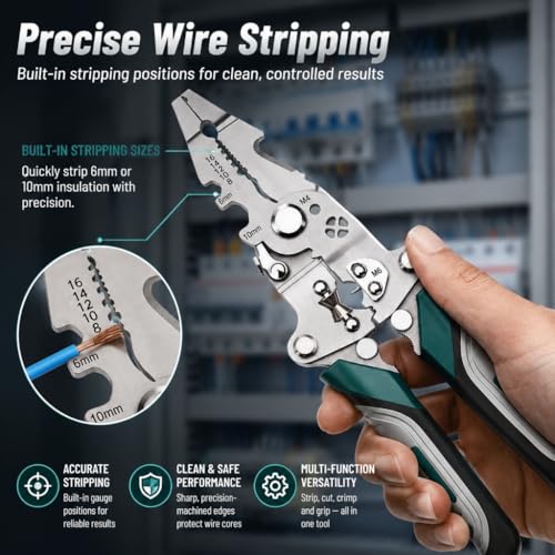 Multifunctional Foldable Automatic Wire Stripper and Cutter, Portable Crimping Tool for and Stripping tools & home improvement - color: Green