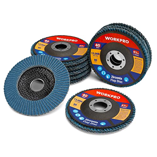 WORKPRO 10-Pack Zirconia Flap Discs, 4-1/2" x 7/8", T29, 40 Grit | Zirconia Abrasive Flap Sanding Discs for Angle Grinders - style: 40 Grit