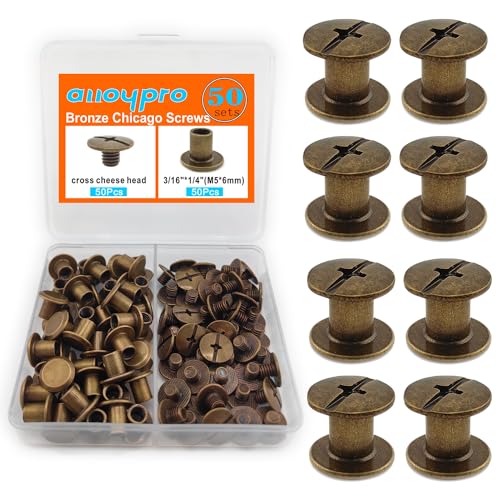 50 Sets Bronze Chicago Binding Screws Assorted Kit Nail Rivet Chicago Button DIY Leather Decoration Bookbinding Round Flat Head Stud Screw (Bronze 3/16" x1/4"-50 Sets) - size: Bronze-3/16"*1/4"-50