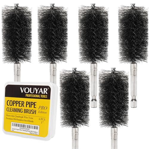 Quadruple Wire Twist Professional ID Copper Tube Pipe Cleaner for Fittings 6pcs, 1” Pipe Cleaning Brush Set, Stainless Steel Wire Bore Brushes for Power Drill, 1/4 Inch Hex Shank - style: 1"