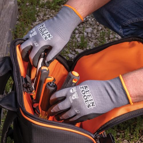Klein Tools 60588 Work Gloves, Knit Dipped Cut Resistant ANSI A4 Nitrile Coated Gloves, HPPE Fabric, Touchscreen Capable, Medium, 2-Pair - style: Medium