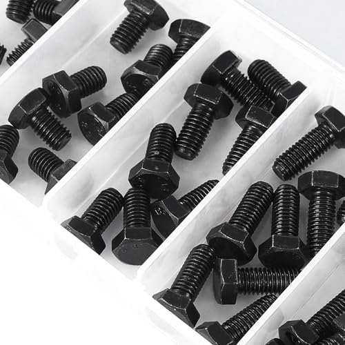 M8 x 10mm 12mm 16mm 20mm 25mm Hex Bolts, Hexagon Head Screw, 8.8 Grade Alloy Steel, Black Oxide Finish, Metric Full Machine Thread, Assortment Kit 40PCS - size: M8x10-25mm(40PCS)