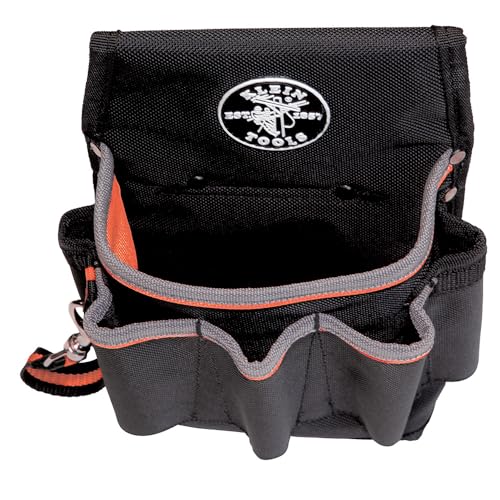 Klein Tools 5241 Tool Pouch, Tradesman Pro Tool Pouch with Electrical Tape Thong and Heavy Duty Reinforced Bottoms, 6-Pocket - style: 6-Pocket Pouch