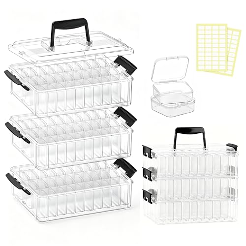 3-Tier Large Capacity Stackable Bead Organizer Box 90 Pcs, Portable Plastic Craft Storage Containers for Jewelry Making, Bracelets, DIY, Nail Art Charms - size: 3-Tier 90 Compartments