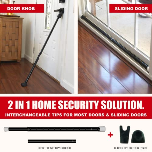 Door Security Bar & Portable Door Lock with Alarm (Black) – High-Grade Iron Door Jammer & 130dB Alarm for Home, Apartment, Hotel & Travel Safety – (Red)