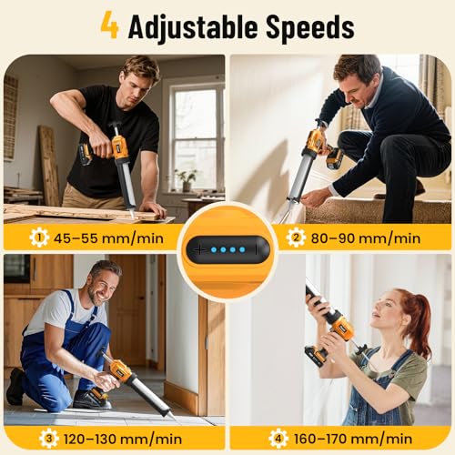 Electric Caulking Gun, Cordless Caulk Gun with 2x 2.0Ah Batteries - color: Yellow