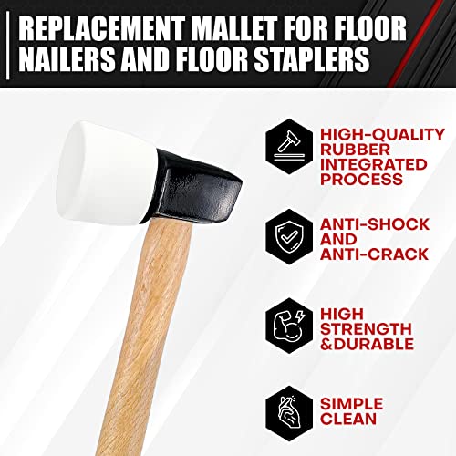 C&T White Rubber Flooring Mallet with Replaceable Head,Non-Marring Head, Wood Handle, 1 Replacement head - style: Wood+1 Replacement head