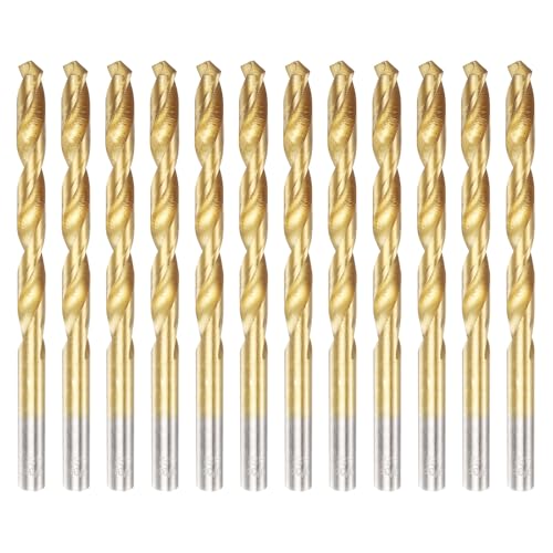 uxcell 12pcs Titanium Twist Drill Bit 9/32" Drilling Dia High Speed Steel Drills for Hardened Metal, Stainless Steel, Cast Iron, Wood, Plastic - size: 9/32 inch