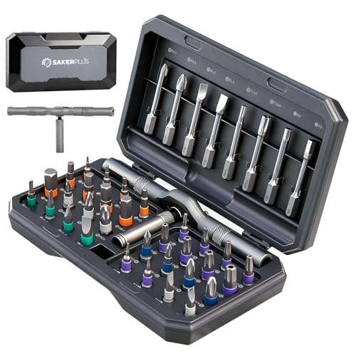 SakerPlus 42-in-1 Magnetic Ratcheting Screwdriver Set with T-Handle(Grey) - color: Grey