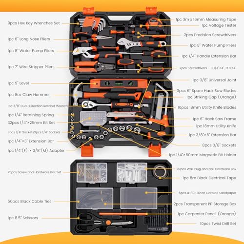 NEWBULIG 330-Piece Complete Tool Box Set, Durable Homeowners Tool Kit with Pull-Out Drawer, Versatile Home Repair Kit for Auto & Household, DIY Projects, Black-Yellow - color: Black Yellow, size: 15.7