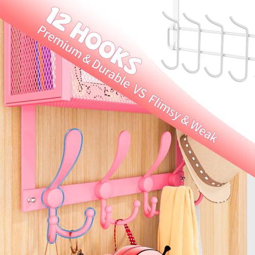 Kaiferty Over The Door Hooks Organizer, Coat Rack Over The Door Storage Hanger Towel Rack, Back of Door Storage Organizer for Bathroom,Bedroom,Kitchen,Office (Pink, 4-Tier) - color: Pink, size: 4-Tier