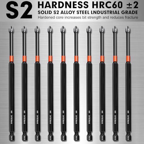 DYRECELVE 10-Piece Phillips Bits #2 Impact, 6-Inch Long Screwdriver Bits - color: 6'' Ph2 10-pcs