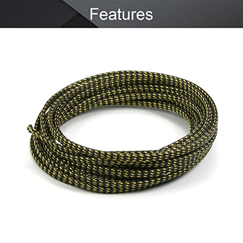 Othmro 5m/16.4ft PET Expandable Braid Organize & Protect Cable Sleeving Flexible Wire Mesh Sleeve Black Gold,for TV Audio PC Cords Protect from Pets Chewing - color: Black Gold, size: 4mmx5m