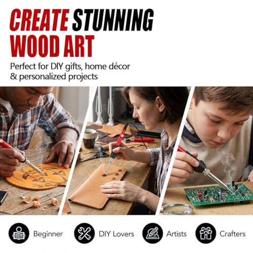 32PCS Wood Burning Kit, Wood Burning Tool – Adjustable Temperature Soldering Iron Tool for DIY, Wood Carving, Embossing, and Craft Projects – Wood Burner Pen Set for Adults and Beginners（Red） - color: Red