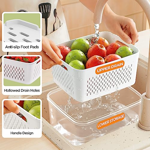 6 PCS Fruit Storage Containers for Fridge with Removable Colanders, 6 Plastic Food Storage Containers with 6 Lids, Leakproof Produce Containers Keep Fruits, Vegetables, Berry, Meat Fresh Longer - color: 6-Pack White