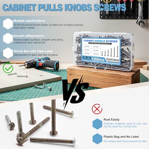 200PCS M4 Cabinet Pulls Knobs Screws,M4 Machine Screws,M4×25/30/35/40/45/50mm Phillips Pan Head Drawer Screws with 80PCS Washers for Kitchen,Bathroom,Furniture Handles Install - size: M4×25/30/35/40/45/50mm