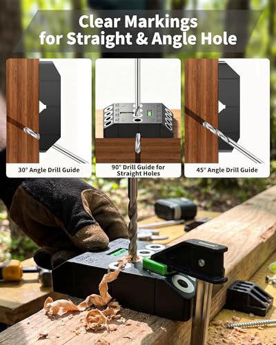 VASTHOME Cable Railing Drill Guide Jig - 30/45/90 Degree Multi-Angle Portable Drilling Template for 4 Standard Sizes: 3/16", 1/4", 5/16", 3/8",Straight Hole Drilling w/Bubble Level for Stair & Deck - color: Nylon Black