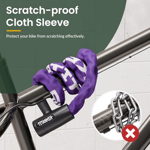 Titanker Bike Chain Lock with Keys, 3.3 Feet Security Heavy Duty Anti-Theft Bicycle Chain Locks for Bike, Motorcycle, Bicycle, Door, Gate, Fence, Grill (6mm, 8mm, 10mm Thick Chain) - color: Purple-6mm Chain