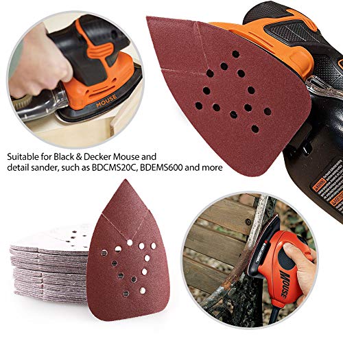 LotFancy 150 Grit Sanding Pads for Black and Decker Mouse Sanders, 50PCS Hook and Loop Sandpaper Sheets, 12 Hole Detail Palm Sander Sand Paper - size: 150 Grit