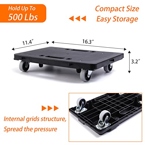LOYAL TIGER Moving Furniture Dolly 2-Pack, Connectable 500lbs Flat Cart | 16"x11" Small Moving Dollies with 4 Wheels & 2 Ropes. Holds 250lbs Individually and Up to 500lbs When Combined.