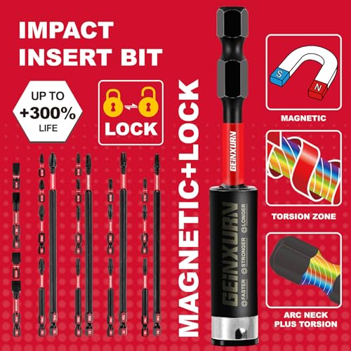GEINXURN Impact Tough Magnetic Mixed 23Pack Insert Driver Bits, S2 Alloy Steel Screwdriver Power Bits Set with 1Pcs Impact Magnetic Bit Holder - size: MIXED-23PC