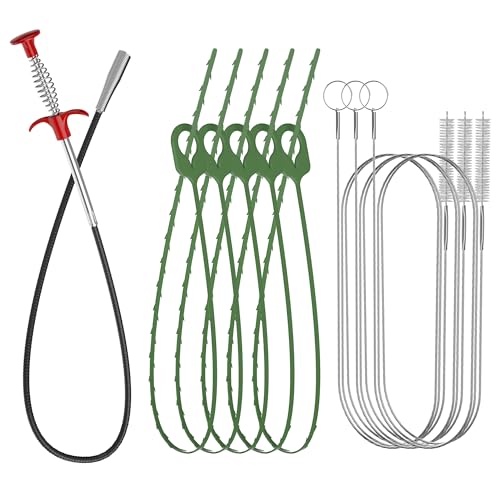 35.5 Drain Clog Remover Tool (1pc), 30 Inch Sink Snake Drain Tool (5 pcs) & 59 Inch Tube Drain Brush (3 pcs), Effective Hair Drain Clog Remover for Toilet, Kitchen Sink, Bathroom, Shower, Sewer
