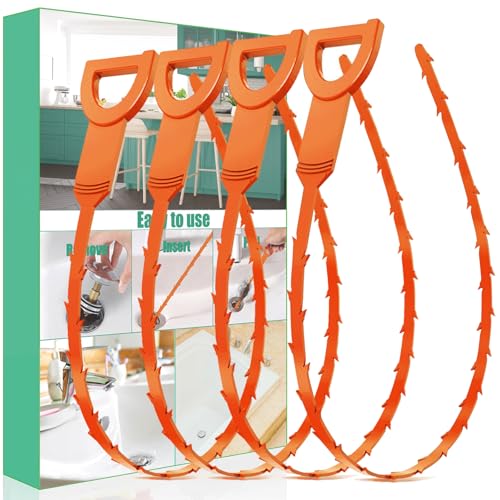 Drain Snake Hair Drain Clog Remover - 4 Pack Shower Sink Unclogger Tool - color: Orange, style: 4 Pack