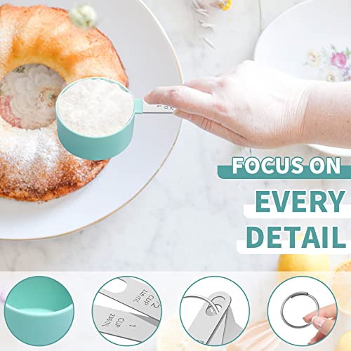 Measuring Cups Set Measuring Spoons Set, Nesting Measure Cups with Stainless Steel Handle, For Measuring Dry and Liquid Ingredients Small Teaspoon with Plastic Head (Mint Green) - color: Mint Green