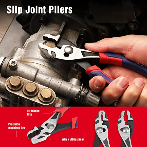 WORKPRO 4-Piece Pliers Set, Premium CR-V Construction Tool Set | Including Long Nose, Diagonal Cutting, Groove Joint and Slip Joint Pliers - Red - color: Red