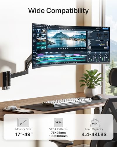 Single Wall Mount Monitor Arm for 17-49" Ultrawide Screens - size: Single