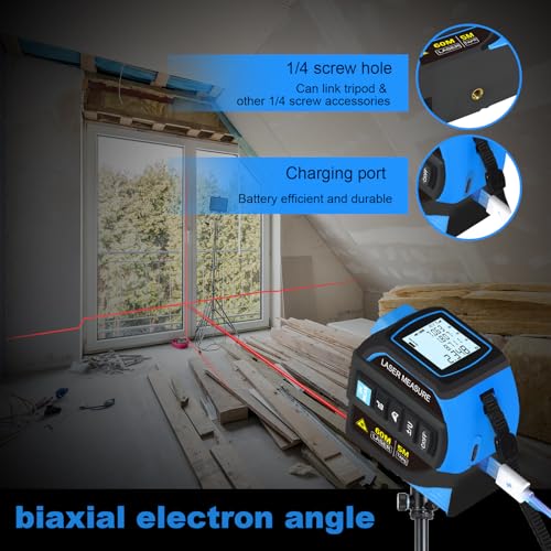 Menider 4-in-1 Laser Measure Tool - Digital LCD & Self-Locking, 196ft/60m Laser & 16ft/5m Tape, Cross Line & Dual-Axis Angle, Rechargeable for Pros