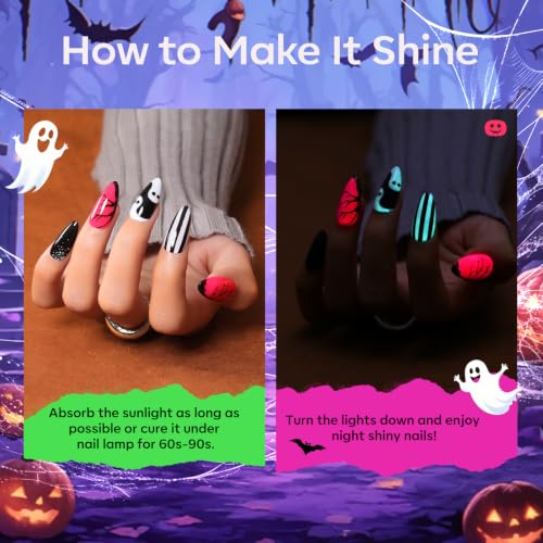 modelones Halloween Gel Nail Polish Set, Glow in the Dark 6 Colors - color: A A A1 Halloween Midnight Glow Collection