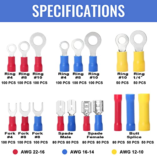 Qibaok 1500pcs Wire Connectors - Insulated Electrical Wire Terminals