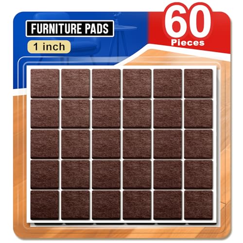 Ansible 60 PCS Felt Furniture Pads 1" for Hardwood Floors - size: 60 PCS 1" Brown, Square