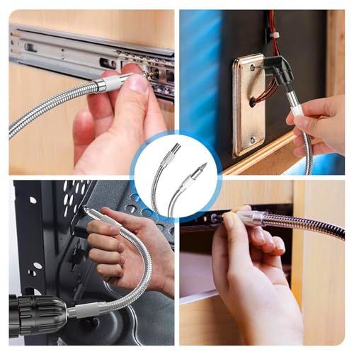 17Pcs Tools Flexible Drill Bit Extension,Include 3Pcs Rotatable Socket Adapter 2Pcs Hex Shank 105° Right Angle Drill Attachment 10 Short Screwdriver Bits 90° Angled Bits & Bendable Drill Bit Extension - color: 16*black