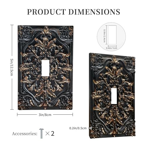 Decorative Light Switch Plate Covers Black Gold Flower Elegant 3D Floral Embossed 1 Gang Light Switch Cover Plate Single Toggle Wall Plate Outlet Covers Faceplate for Bedroom Home Decor - color: Black Gold 01, size: 1-Gang Toggle/ 5 x 3 IN