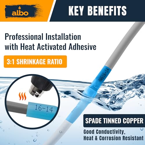 ALBO 300 Pcs Heat Shrink Male and Female Spade Connector Kit, 22-10 AWG - color: Spade Set 300pcs 22-10 AWG