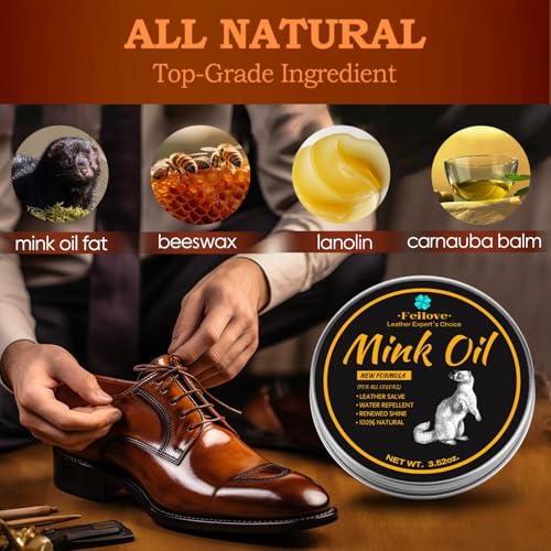 Feilove 4-in-1 Mink Oil Leather Conditioner and Cleaner 3.52 oz - Premium Waterproof Formula for Boots and Shoes - style: 6-in-1 (Gift Set)