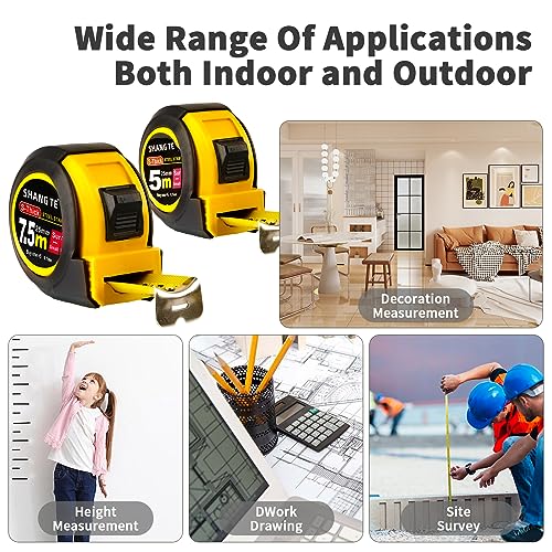 2 Packs Tape Measure 25 ft /16 ft, Steel Measuring Tape Retractable, 25-Foot /16-Foot Basics Self-Locking Measurement Auto Lock Tape Rule Imperial/Metric Tape Measure for Body Measurements - color: 2 Pack, size: 7.6 m