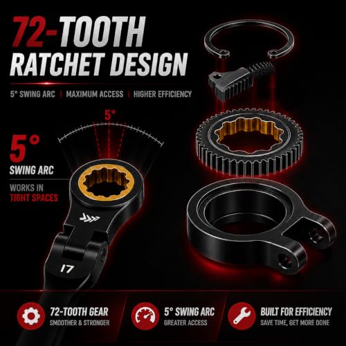 16PCS Stubby Flex Head Ratcheting Wrench Set, SAE & Metric Combination Wrenches, 72-Tooth Short Handle Ratchet Spanner Set for Tight Spaces, Auto Repair & Garage Maintenance, 8-17mm & 5/16"-3/4" - size: 16-Pcs Stubby