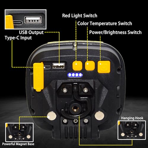 2 Pack Magnetic Work Light Rechargeable 5000Lumens, 6000mAH - color: yellow1