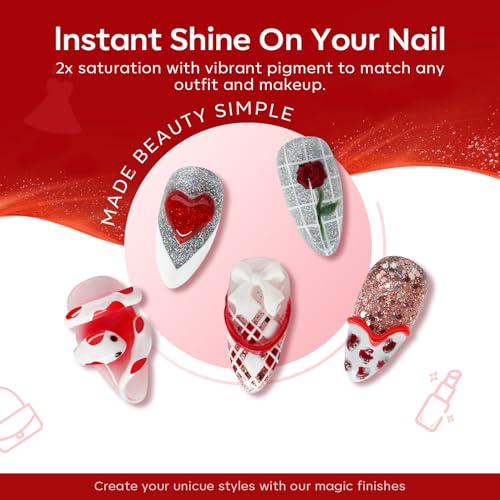 modelones Fall Gel Nail Polish Set, 6 Colors Red White Gold Silver Giltter - color: A A3 White Red