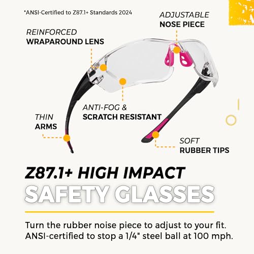 TradeSmart Shooting Ear Protection for Gun Range, NRR 28 Earmuffs & Eyewear - color: Clear Glasses - Pink