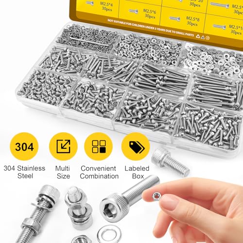 960PCS M2.5 Screws Nuts Assortment Kit, M2.5x4/6/8/10/12/16/20/25 mm - size: SS M2.5 960pcs