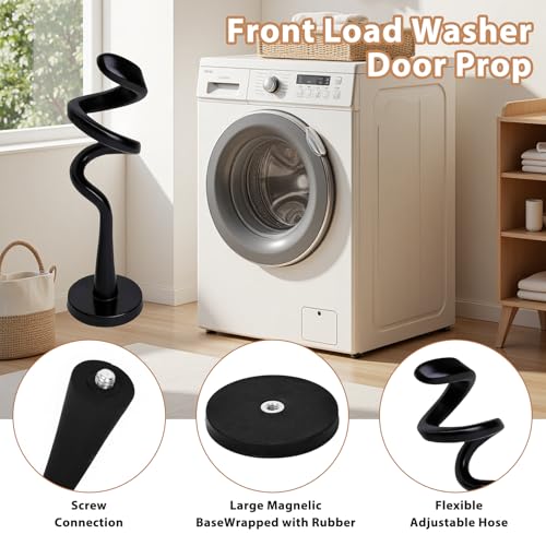 Magnetic Washer Door Stopper & Holder Strong Flexible Prop to Keep Front Load Washer/Dryer Door Open Fits LG Samsung Laundry Accessories (Black) - color: Black