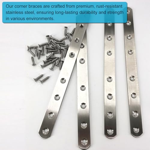 QSJ 4 Pack Flat Straight Bracket Mending Plate for Wood Stainless Steel Straight Brackets 242mm / 9.5" Wood Brace with Screws - size: Silver, 9.5 Inch