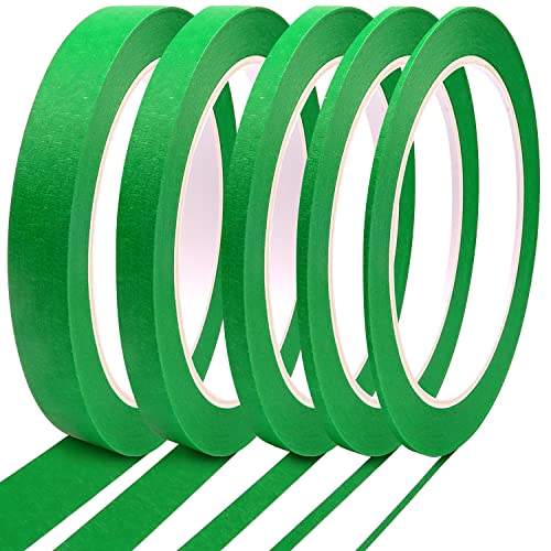 5 Rolls Pinstripe Tape - Masking Tape 1/16", 1/8", 1/4", 1/2", 3/4" - Thin Painters Masking Automotive Tape for DIY, Car, Auto, Paint, Art, Tumblers (Green) - color: Green