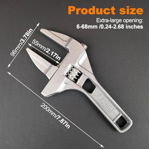 Adjustable Wrench, 6-68mm Wide Jaw Aluminum Alloy Short Handle Wrench